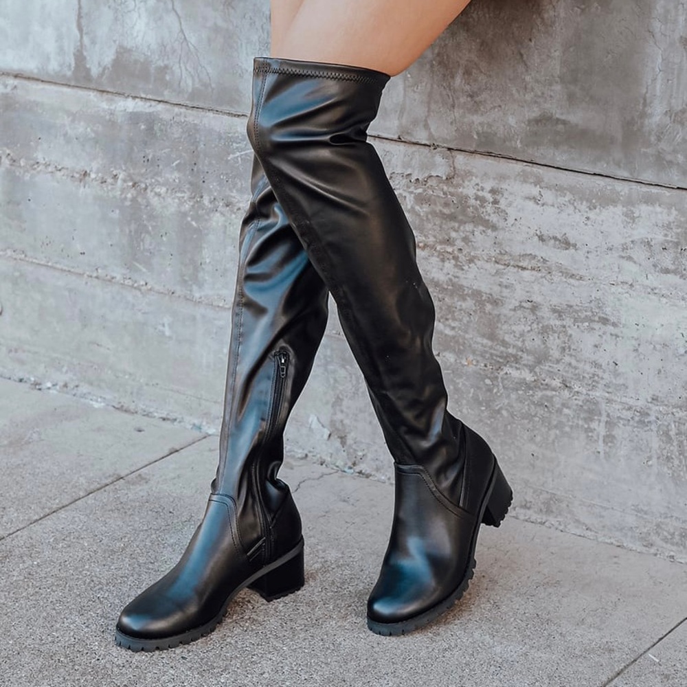 Lulus VENYA BLACK OVER THE KNEE BOOTS
